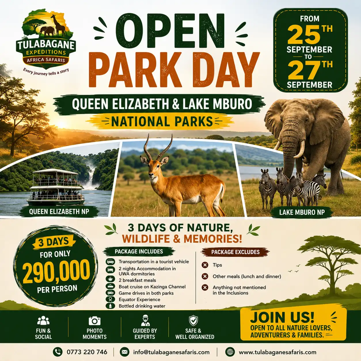 Open Park Day — Queen Elizabeth & Lake Mburo National Parks — Tulabagane Expeditions Africa Safaris